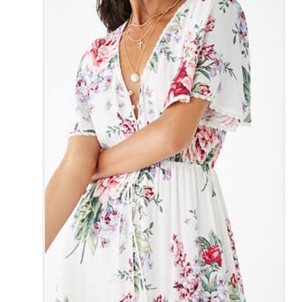 Floral Lace-Trim Maxi Dress